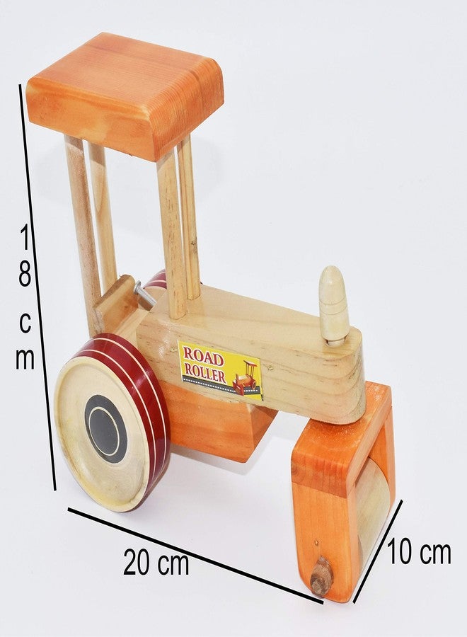 justhandmade Just Handmade Wooden Tractor with Trolley | Road Roller - Pull Along Toy for Kids, Colors May Vary - Combo of 2 - Image 3